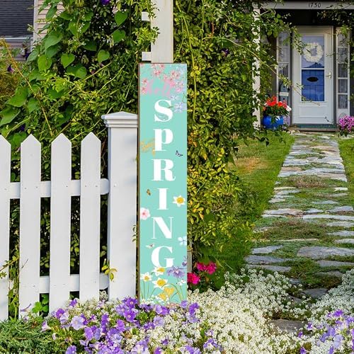 Spring Porch Sign Watercolor Flowers Hello Spring Front Door Hanging Decorations Indoor Outdoor Wooden Vertical Standing Welcome Sign For Home Yard Season Decor 47 x 7.8 inch - Image 6