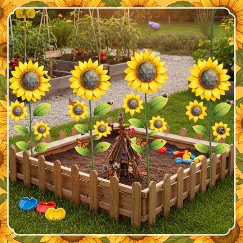 4 Pcs Garden Decor for Outside 15.7'' Metal Sunflower Garden Sign - Image 6