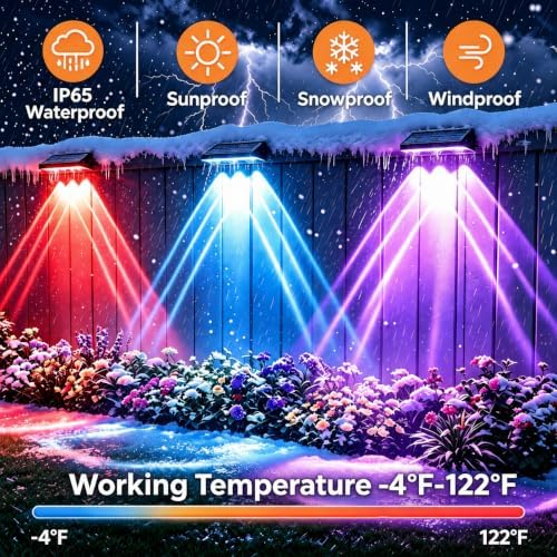 Solar Fence Lights Outdoor 4 Pack, Upgraded Brightness 3X LED Lens Fence Lights Solar Powered, 9 Fixed Colors & RGB Lights, IP65 Waterproof Solar Lights for Outside Backyard/Railing/Step/Patio - Image 6