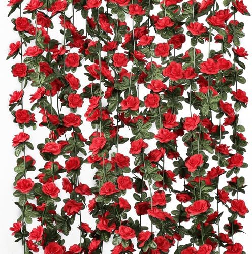 9 Pack 72 FT Artificial Flower Garland Fake Red Roses Vines Silk Flowers by KHOYIME