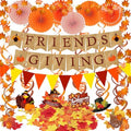 Famoby FRIENDSGIVING Paper Banner Triangular Bunting Maple Leaf Garland Plastic Streamer Paper Fans for Autumn Harvest Thanksgiving Day Party Decoration (Not Burlap) by Famoby