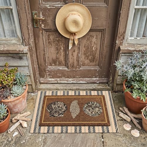 Drydiet Coastal Door Mat Layered Seashell Non Slip Porch Entryway Navy - Image 5