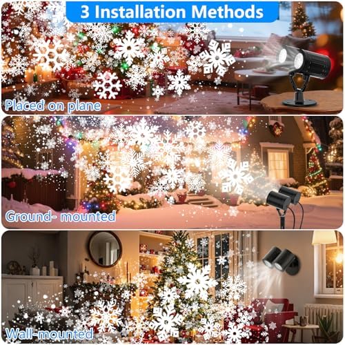2025 Upgraded Double Head Christmas Snowflake Projector Lights Outdoor, Timing Mode, IP65 Waterproof, 360°Roating LED Christmas Lights, for Xmas Holiday Party Christmas Decoration, Indoor, Houses - Image 3
