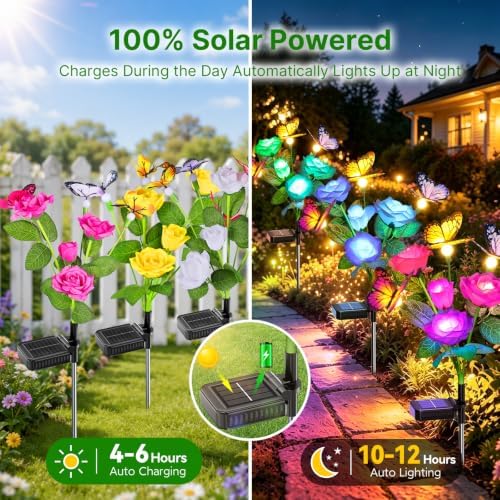 RECHOO Solar Lights Outdoor, 6 Pack Solar Flower Swaying Butterfly Lights - Image 4