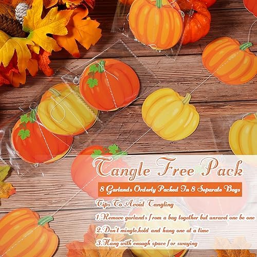 Ceenna 8 Pcs Fall Pumpkin Hanging Decorations Pumpkin Garland Banner Paper Autumn Streamers Backdrop Thanksgiving Ceiling Cutouts Decorations for Fall Harvest Classroom Home Wall Party Supplies - Image 2