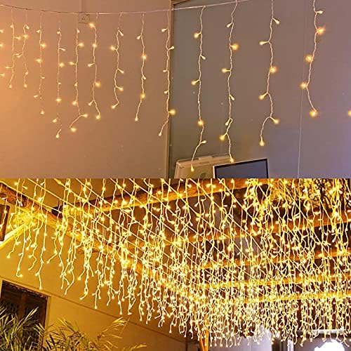 LED Icicle Lights, 8 Modes, 13FT 96 LEDs Christmas Short Curtain Fairy Hanging Ceiling Extendable Lights for Wedding Balcony Doorway Outdoor Indoor Decoration Warm White, 4M by JAMISAY