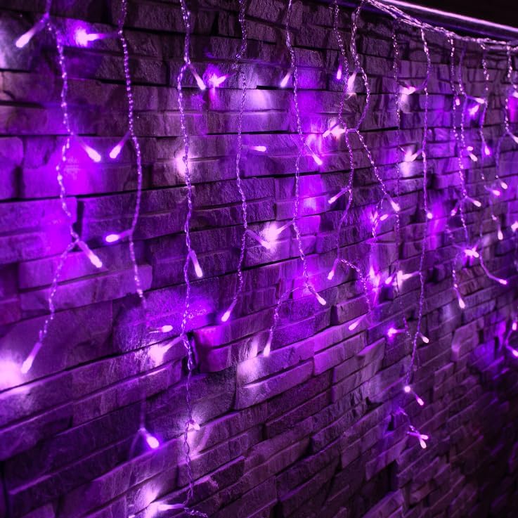 YOLIGHT 13ft 96 LED Icicle String Lights with Memory Function Controller, Indoor Curtain Fairy Lights Halloween Hanging Decoration for Patio Garden Bedroom Christmas Wedding (Purple) - Image 2