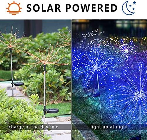 YOTOZU 2 PCS Solar Firework Light, Outdoor Solar Garden Decorative Lights 120 LED Powered 40 Copper Wires String DIY Landscape Light for Walkway Pathway Backyard Christmas Decoration Parties (Blue) - Image 5