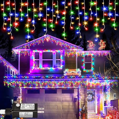 99ft Colored Christmas Lights Outdoor Icicle Lights for Outside House 1216L by Nielfoi