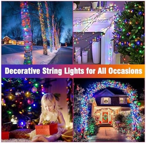 Nisocy 100FT 4-Color Christmas String Lights, Red Green Blue Warm White LED Mini Lights with Green Wire, 8 Modes, Timer, Plug-in Indoor Outdoor Lights for Tree, Porch, Fence and Holiday Decor - Image 3