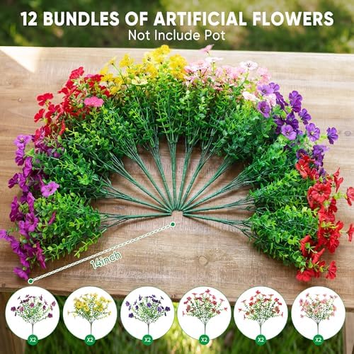 Artificial Flowers for Outdoors (12, Mix 6color) - Image 4