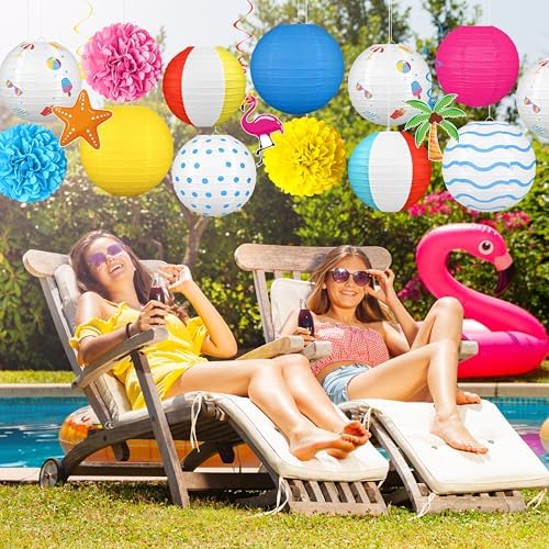 Renbuzhu 16Pcs Beach Summer Party Decorations Paper Lanterns Decor Set - Image 2