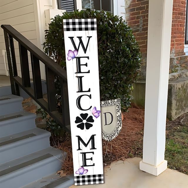 Hello Spring & Summer Butterflies Wood Porch Board, Rustic Welcome Sign and Porch Leaner for Front Door Deck Patio or Wall, Farmhouse Vertical Porch Yard Decor, Spring Decor 20x120cm - Image 7