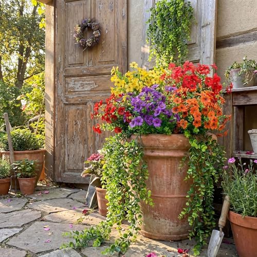Norme 16 Bundles Artificial Flowers for Outdoors Decoration, UV Resistant Silk Faux Flowers with Eucalyptus Vine Realistic Fake Plants for Spring Summer Garden Porch Patio Yard Home, Mixed Color - Image 5