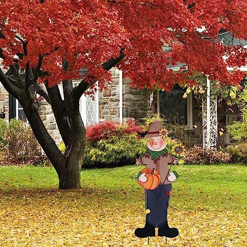 YEAHOME Fall Decorations Outdoor, Metal Boy Scarecrow Garden Stakes with Pumpkin & Sunflower for Fall Decor, Scarecrow Yard Signs for Outside Garden Lawn Porch Thanksgiving Decorations Outdoor - Image 3