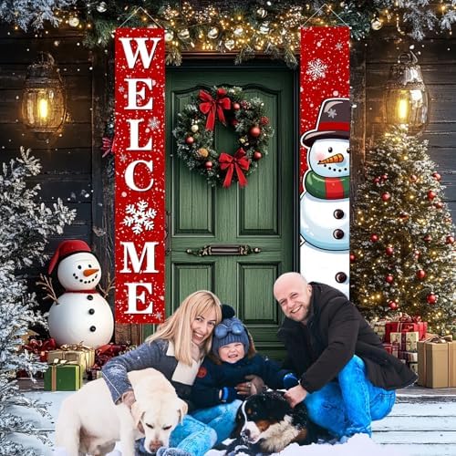 Christmas Banner Christmas Hanging Decorations Xmas Porch Sign Snowman Wall Decor Winter Welcome Signs for Home Yard Front Door Outdoor Indoor Holiday Party Decorations 72"x12 - Image 4