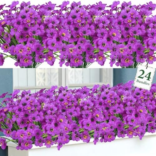 Ouddy Decor 24 Bundles Artificial Flowers for Outdoors Decorations, Purple by OuddyDecor