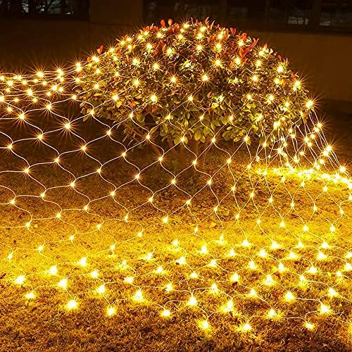 Funpeny Christmas Net Lights, 9.8ft x 6.6ft 200 LED Mesh Decor Clear Wire with 8 Modes Waterproof Connectable Xmas Decorations for Outdoor Outside Bushes Yard Lawn Patio Tree Garden Party (Warm White) by FUNPENY