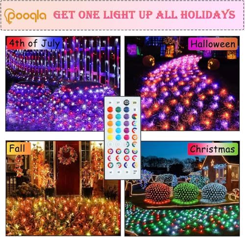 Pooqla RGB Christmas Net Lights Outdoor Mesh Lights 9.8 x 6.6ft Green Wire - Image 2