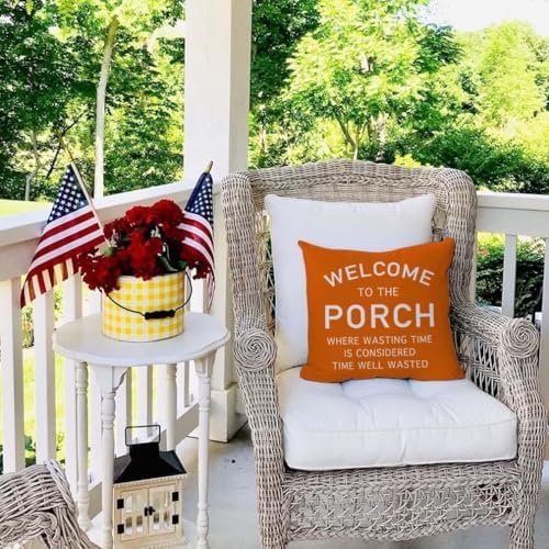 PANDICORN Throw Pillow Covers 18x18 Inch Welcome to the Porch, Orange - Image 2