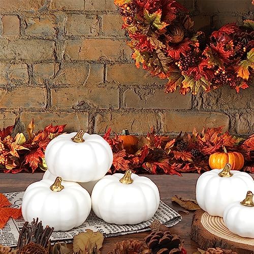 Artmag Artificial Pumpkins Bulk 12Pcs Assorted Sizes Harvest Lifelike Pumpkin Fake Foam Pumpkin for Fall Autumn Halloween Home Party Thanksgiving Party Holiday Decor White - Image 4