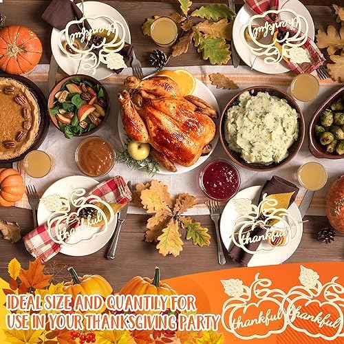 12 Pcs Thanksgiving Pumpkin Wooden Plate Decor Grateful Wood Cutouts Fall Autumn Thankful Blessed Favour Gather Party Place Card Table Settings Signs for Farmhouse Dining Table Holiday Harvest - Image 4