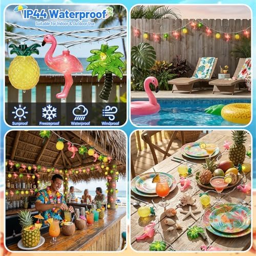 PASUTO 20LED Hawaiian Party Decorations String Lights, 12FT Summer Beach Decor Lights, Flamingo Pineapple Palm Tree Lights for Pool Beach Tropical Summer Party Indoor Outdoor Decorations - Image 6