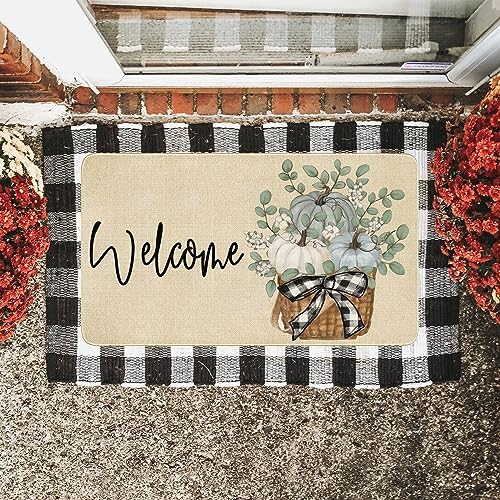 Fall Door Mat Outside,Pumpkin Eucalyptus Welcome Mat for Front Door,Thanksgiving Autumn Indoor Outdoor Non-Slip Rugs,Fall Doormat for Farmhouse Home Porch Decorations 30" x 17" - Image 6