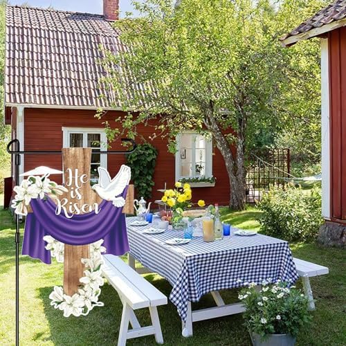 He is Risen Easter Garden Flag Banner Outdoor Decorations for Outside Double-Sided Printed, Cross Rise Christian Jesus Lily Flowers Bunting Yard Flags House Yard Spring Seasonal Decoration - Image 5