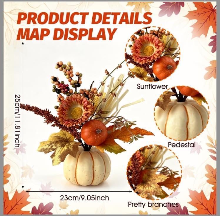 YLOLUL Set of 6 Mini Fall Pumpkin Floral Table Centerpiece Decoration - Image 3
