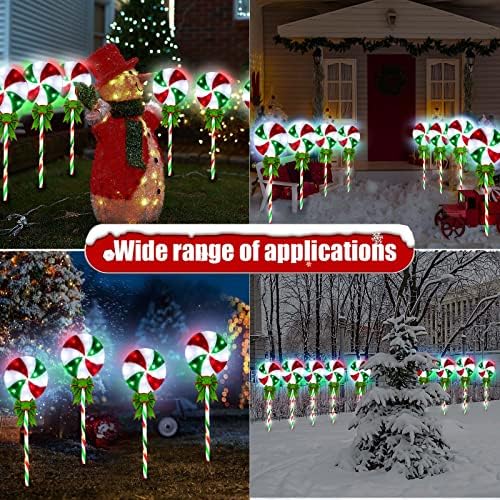 4 Pack 27.5" Lollipop Peppermint Christmas Pathway Lights Outdoor with Bows, Green Red White 80 LED Candy Cane Lights 8 Modes Timer Waterproof, Walkway Markers for Xmas Outsides Garden Yard Decoration - Image 6