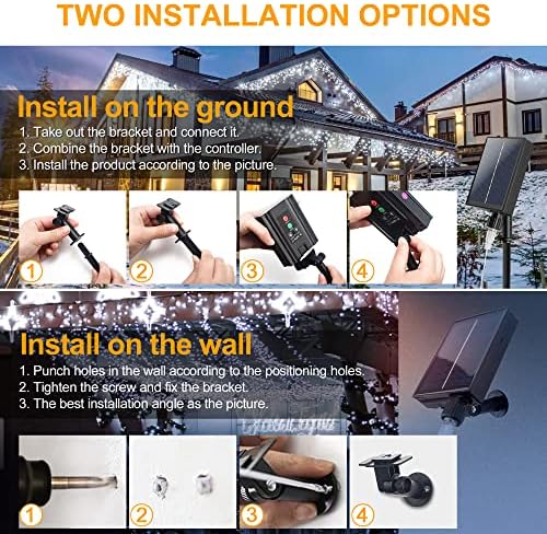 Christmas Icicle Lights with Remote,300 LED Solar Curtain Lights - Image 6