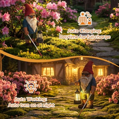 Garden Gnome Outdoor Statue -10.2 inches Outdoor Decor for Patio Yard Balcony Pathway - Self-Growth & Win-Win Gift - Gnome Lantern Bearer: Illuminate the Path for Others - Image 3