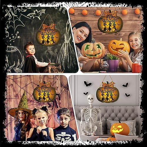 Huwena Halloween Decorations Wooden Black Cat Door Wreath for Front Door Sign Vintage Happy Halloween Pumpkin Wreaths Sign Hanging for Home Wall Decor Outdoor Indoor Farmhouse Party Supply - Image 6