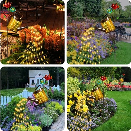 Solar Garden Lights Outdoor Decor, Cardinal Watering Can Lantern Waterproof - Image 6