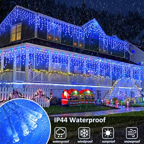 98FT 1216 LED Icicle Lights for Outside, 8 Modes 228 Drops, Blue - Image 5