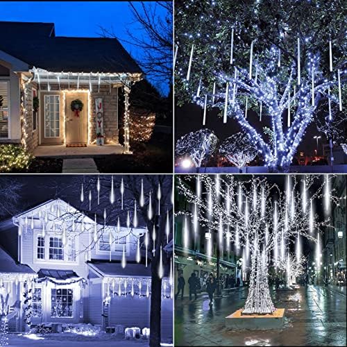 Meteor Shower Lights Outdoor, 2 Pack 11.8 Inches 10 Tubes 240 LED Snowfall Lights, Waterproof Meteor Christmas Light, Hanging Falling Rain Light for Tree Bushes Holiday Party Decoration, White - Image 6