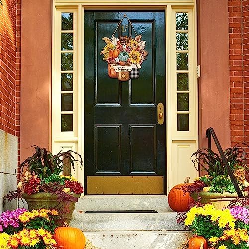 Boao Fall Door Decor Wooden Pumpkin Hanger Welcome Sign for Front Door - Image 5