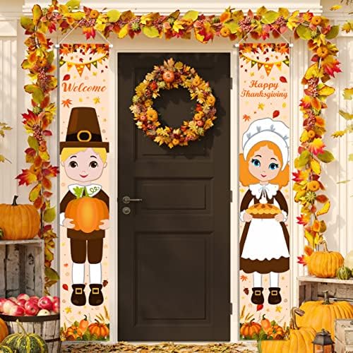 Thanksgiving Decorations Porch Banner Boy and Girl Porch Sign by mokejaparty