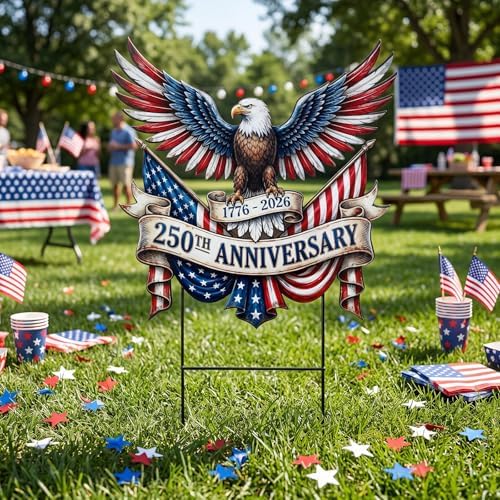 Yuntau 250th Anniversary Metal Eagle Yard Sign 15.7 Inch Garden Stake - Image 5