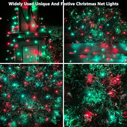 HISHINY LED Christmas Net Lights Outdoor,6ftx6ft 144LED Green Wire, Connectable Indoor Outdoor Bush Mesh Net Lights String for Halloween Christmas Party,Shrub,Yard,Tree（Red & Green） - Image 2
