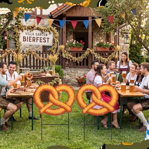 Amyhill 2 Pcs Oktoberfest Pretzel Yard Sign Stakes, 25 Inch Metal Beer Festival Outdoor Decor, German Bavarian Party Yard Signs, Oktoberfest Themed Patio Lawn Walkway Decorative Garden Stakes - Image 6
