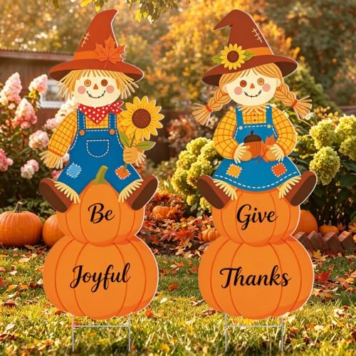 2 Pack Scarecrow Yard Stakes Fall Thanksgiving Outdoor Garden Lawn Decor by POILKMNI