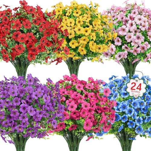 Ouddy Decor 24 Pcs Artificial Flowers for Outdoors Decorations, Multicolor by OuddyDecor