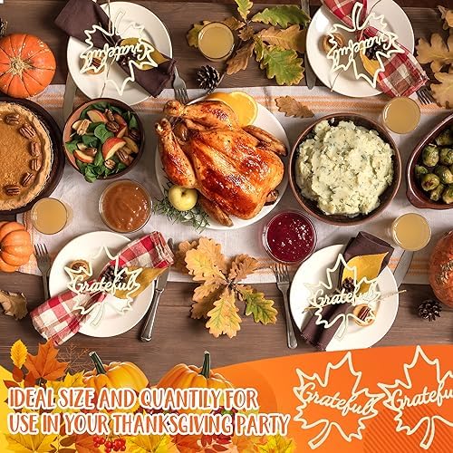 12 Pcs Thanksgiving Maple Leaf Pumpkin Wooden Plate Decor Grateful Wood Cutouts Fall Autumn Thankful Blessed Favour Gather Party Place Card Table Settings Signs for Farmhouse Dining Table Harvest - Image 4
