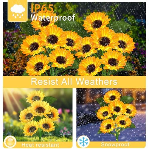 VOOKRY Solar Lights Outdoor, 4 Pack with 24 Sunflower Lights, Waterproof Solar Flowers Garden Decor, Birthday Gifts for Mom Women Grandma, Sunflowers Yard Decoration for Lawn Backyard Patio Flowerbed - Image 3