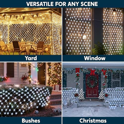 JOYIN 200 LED Christmas Net Lights, 6.5X 10FT Christmas Mesh Lights with 8 Modes, Connectable, Waterproof for Bushes Trees Yard Indoor Outdoor Xmas Decorations (Cool White) - Image 6