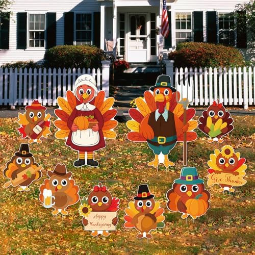 10PCS 20x12Inch Thanksgiving Yard Signs with Stakes Outdoor Turkey Decorations Waterproof Thanksgiving Lawn Decor for Garden Porch Farmhouse Party - Image 5