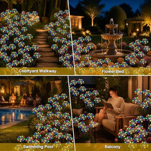 Solar Garden Lights Outdoor, Upgraded Solar Swaying Starburst Light Waterproof with 2 Modes, Solar Fairy Firework Lights for Yard Patio Pathway Flowerbed Balcony Garden Decoration (Multicolor, 4 Pack) - Image 6