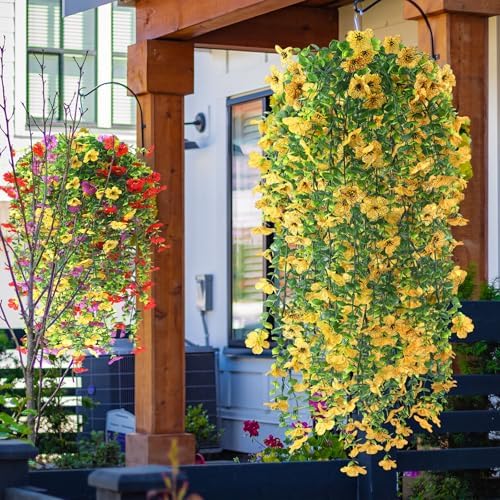 6 Pcs Fall Artificial Hanging Flowers Outdoor, Classic Color - Image 2